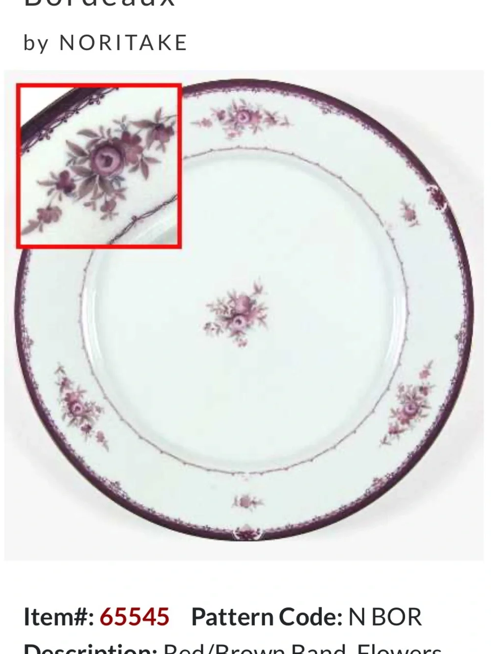 Noritake Bordeaux Dinner Plates, Set of 3, VTG retired pattern.  Floral design.